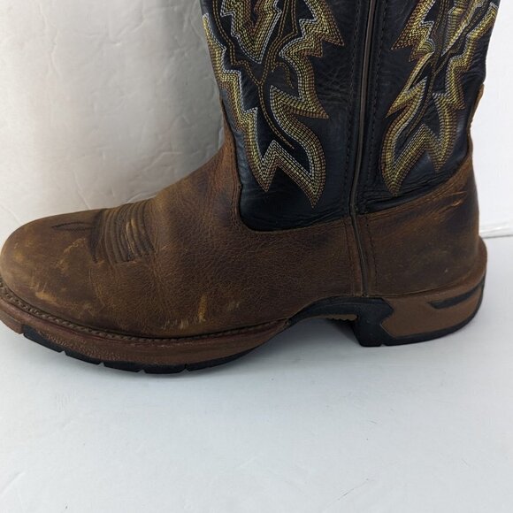 Rocky Leather Cowboy Work Boots Pull On Western #2710 Embroidered Detail Size 8 - Picture 8 of 11